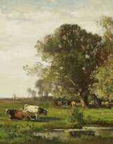 Wiesenlandschaft mit Kuhhirten und seiner Herde