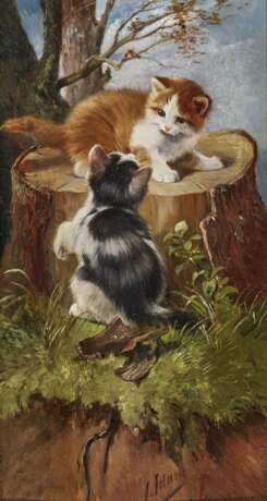 Adam d. J., Julius . Zwei spielende Kätzchen an einem Baumstumpf - фото 1