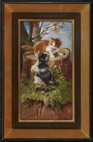 Adam d. J., Julius . Zwei spielende Kätzchen an einem Baumstumpf - Foto 2