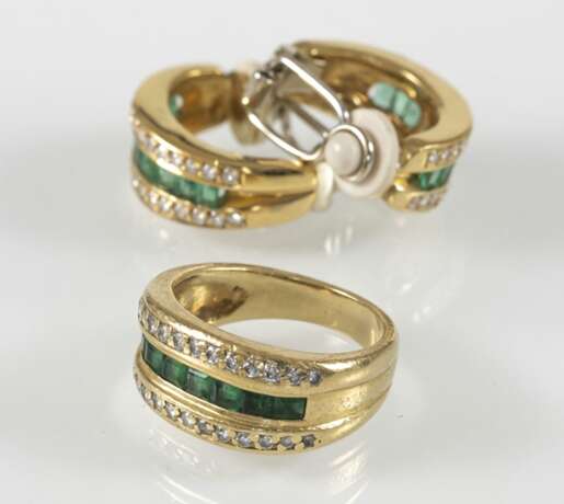 Smaragd-Diamant-Ring Und Ohr- - Foto 2