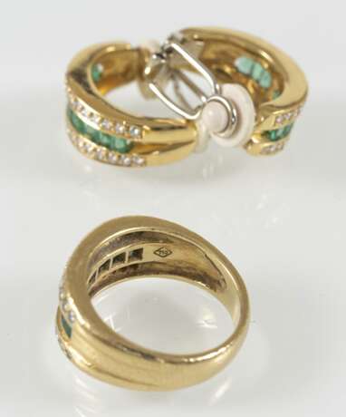 Smaragd-Diamant-Ring Und Ohr- - Foto 3