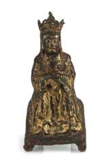 Bronze eines Daoisten mit Resten von Lackauflage und Vergoldung
