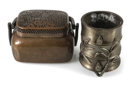 Handwärmer aus Kupfer und Pinselbecher in Form eines Bambussegments aus Bronze - photo 1
