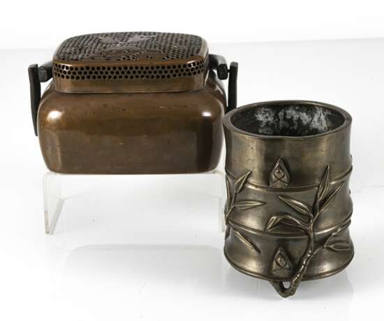 Handwärmer aus Kupfer und Pinselbecher in Form eines Bambussegments aus Bronze - photo 2