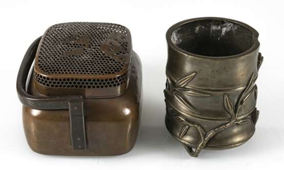 Handwärmer aus Kupfer und Pinselbecher in Form eines Bambussegments aus Bronze - photo 3