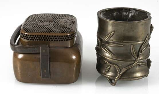 Handwärmer aus Kupfer und Pinselbecher in Form eines Bambussegments aus Bronze - фото 4
