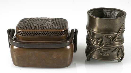Handwärmer aus Kupfer und Pinselbecher in Form eines Bambussegments aus Bronze - фото 6