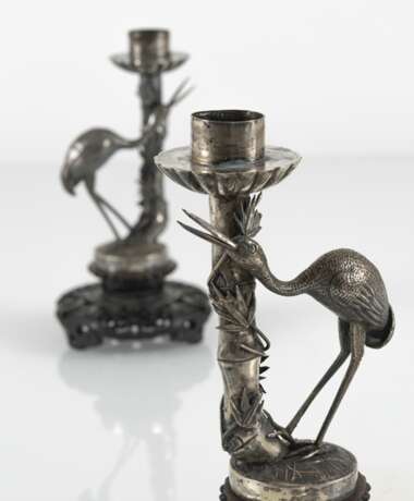 Paar Leuchter aus Silber in Bambusform mit Reiher-Verzierung - фото 2