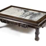 Tisch aus Hartholz mit eingelegter Marmorplatte - photo 1