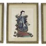 Drei gerahmte Reisblattmalereien mit figürlichen Darstellungen - Foto 1