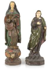 Zwei Holz-Skulpturen christlicher Figuren