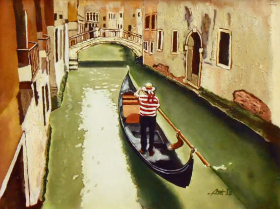 „Venedig. Gondoliere “ Leinwand Ölfarbe Landschaftsmalerei 2018 - Foto 1
