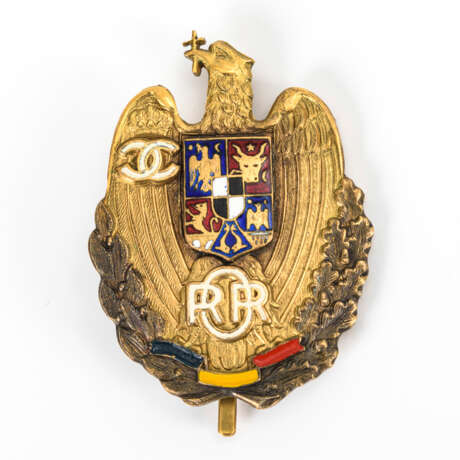 Rumänisches Abzeichen mit Adler, Wappen und Monogramm - Foto 1