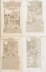 MÜNSTER, Sebastian (1488 Ingelheim - 1552 Basel). 4 Seiten aus "Cosmographia" zum Thema Bergbau.