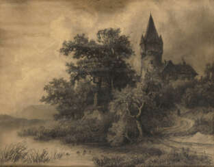 KOKEN, Edmund (1814 Hannover - 1872 Hannover). Landschaft mit Kirche.