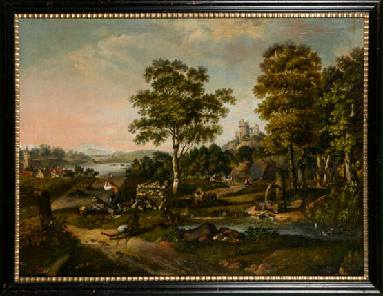 Barocker Maler 18. Jahrhundert: Holzfäller in hügeliger Landschaft nahe Ruine. - Foto 3