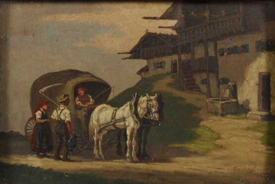 SCHOLL, Fritz (1873 Bonn-Kessenich - 1952 Ingolstadt). Zwei kleine Gemälde mit Pferdegespannen. - Foto 5