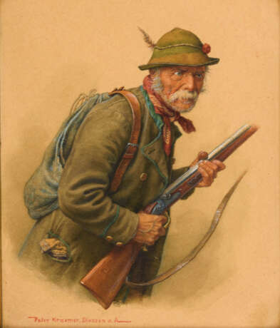 KRÄMER, Peter (1857 Philadelphia - 1936 Dießen/Ammersee). Jäger auf der Pirsch. - Foto 1