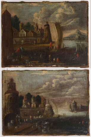 Landschaftsmaler 18. Jahrhundert: Zwei Landschaften mit Küstenstädten. - Foto 1