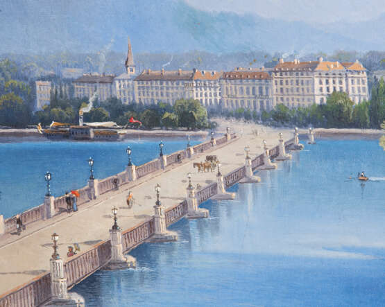 PRESTELE, Carl (1839 München - unbekannt). Genfer See mit Mont-Blanc-Brücke und Schloss Chillon. - photo 2