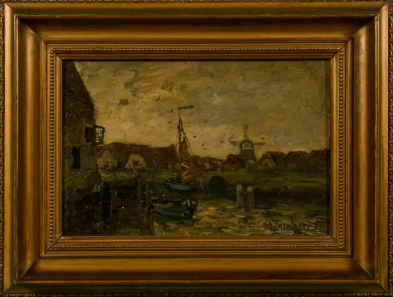 UNVERDROSS, Raphael Oskar (1873 Düsseldorf - 1952). Küstendorf mit Windmühle. - Foto 2