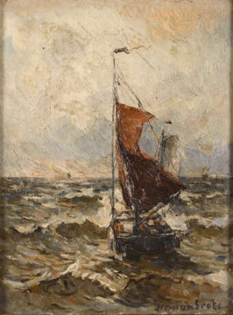GROBE, German (1857 Hanau - 1938 Düsseldorf). 2 kleine Gemälde mit Segelbooten. - Foto 2