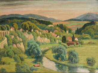 SCHLATTER, Ernst Emil (1883 Zürich - 1954 Uttwill). Ansicht Rottweil mit Schindelbrücke.
