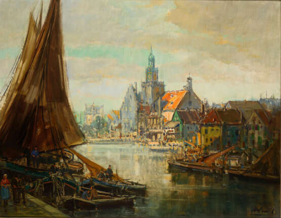 HAMEL, Otto (1866 Erfurt - 1950 Lohr). Hafenstadt. - Foto 1