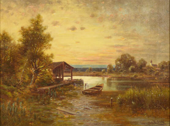 SKELL, Ludwig (1842 Obergünzburg - 1905 München). "Abend am Rohrsee bei Kochel". - Foto 1