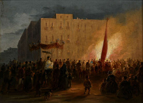 GIGANTE, Ercole zugeschrieben (1815 Neapel - 1860 ebd.). Nächtliche Prozession mit Feuer in Neapel. - Foto 1