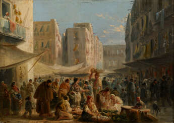 GIGANTE, Ercole zugeschrieben (1815 Neapel - 1860 ebd.). Markttag in Neapel.