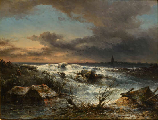 HILVERDINK, Johannes (1813 Groningen - 1902 Amsterdam). Deichbruch. - Foto 1