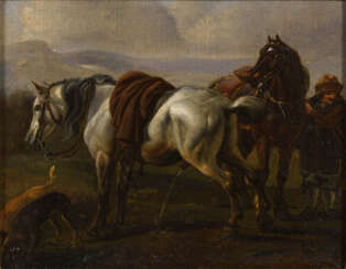 WEGENER, Johann Friedrich Wilhelm zugeschrieben (1812 Dresden - 1879 Gruna). Pferde bei der Rast.