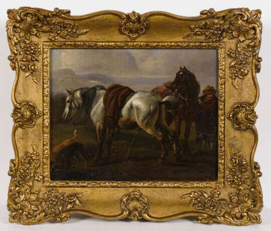 WEGENER, Johann Friedrich Wilhelm zugeschrieben (1812 Dresden - 1879 Gruna). Pferde bei der Rast. - фото 2