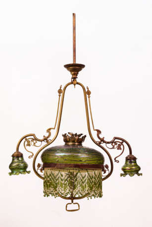 3-flammige Jugendstil-Deckenlampe mit Glasperlenbehang - photo 1