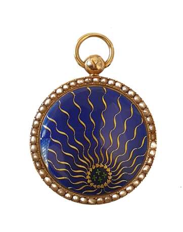 ANONIMO: Orologio da tasca in oro 18K con perline e smalto blu e verde - Foto 2