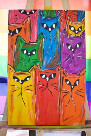 Cats Canvas Acrylic paint Modern art Animalistic 2020 - photo 1
