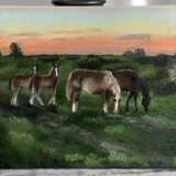 “Horses at sunset” Canvas Oil paint Impressionist Landscape painting 2020 - photo 1