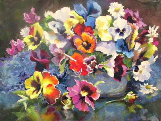 “Oil painting pansies” Canvas Oil paint Impressionist Still life 2019 - photo 1