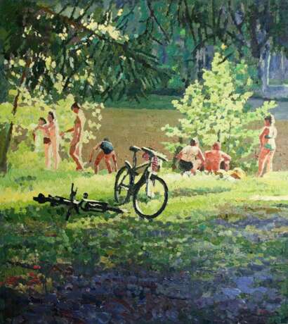 “Summer at the lake” Canvas Oil paint Realist Everyday life 2020 - photo 1