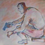 “The man with the gun” Cardboard Mixed media Impressionist Mythological 2020 - photo 1