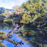 “Swampy shore” Cardboard Oil paint Impressionist Landscape painting 1997 - photo 1