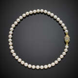 Collana in perle coltivate di mm 9/9.30 con chiusura in oro giallo e diamanti - Foto 1