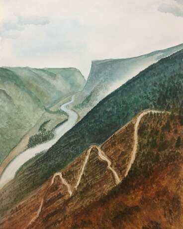 „Die Berge Des Altai“ Gemischte Technik Landschaftsmalerei 2020 - Foto 1