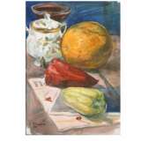 “Red pepper and Golden pumpkin” Cardboard Mixed media Realist Still life 1934 - photo 1