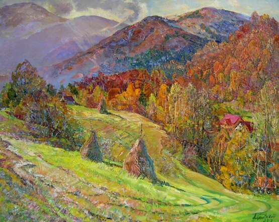 Ölgemälde „Schöner Herbst in den Bergen“, Leinwand, Ölfarbe, Impressionismus, Landschaftsmalerei, Ukraine, 2017 - Foto 1