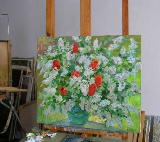 „Zärtlichkeit des Frühlings Blumen Gemälde von Aleksandr Dubrovskyy“ Leinwand Ölfarbe Impressionismus Stillleben 2016 - Foto 3