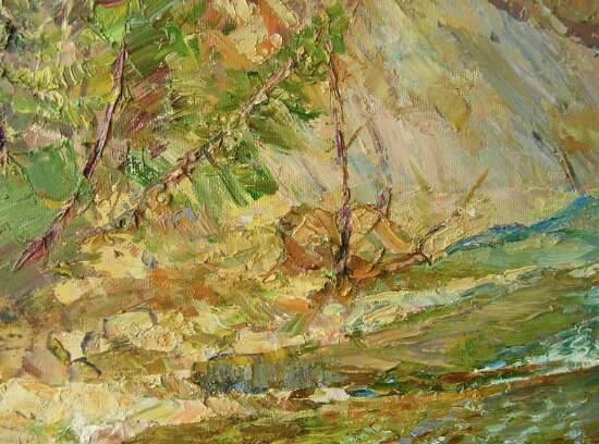 „Mountain river Gemälde von Aleksandr Dubrovskyy“ Leinwand Ölfarbe Impressionismus Landschaftsmalerei 2013 - Foto 5