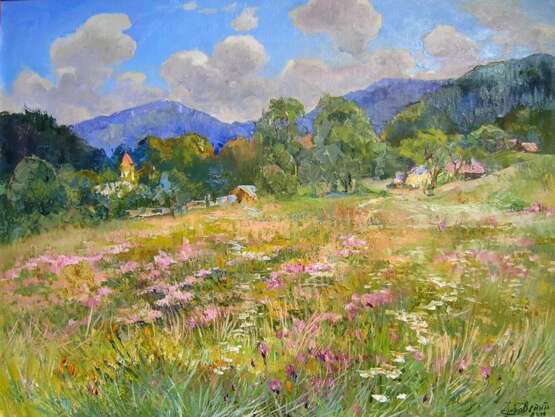 “Blooming meadow Painting by Aleksandr Dubrovskyy” Canvas Oil paint Impressionist Landscape painting 2010 - photo 1