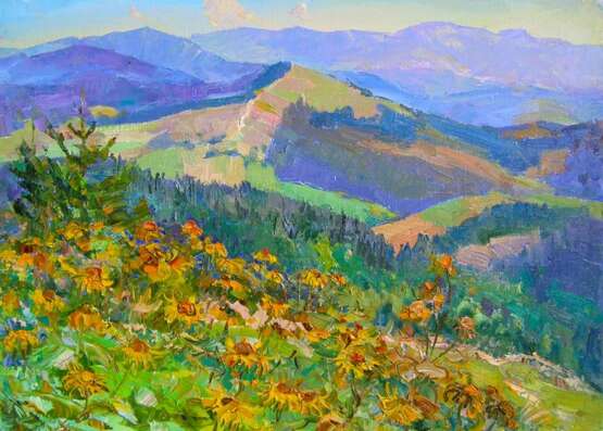 „Blumen blühen In den Wiesen Gemälde von Aleksandr Dubrovskyy“ Leinwand Ölfarbe Impressionismus Landschaftsmalerei 2012 - Foto 1
